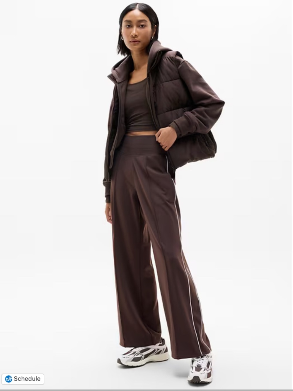 ATHLETA Venice Wide Leg Track Stripe Pant Truffle/White SIZE Large